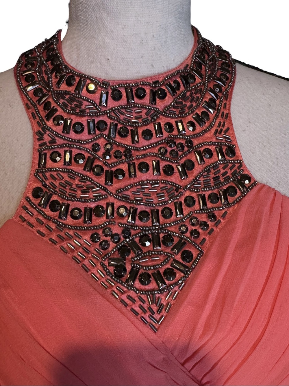 Lulus little mistress divine & dine coral beaded halter maxi dress size 8 - Picture 5 of 8